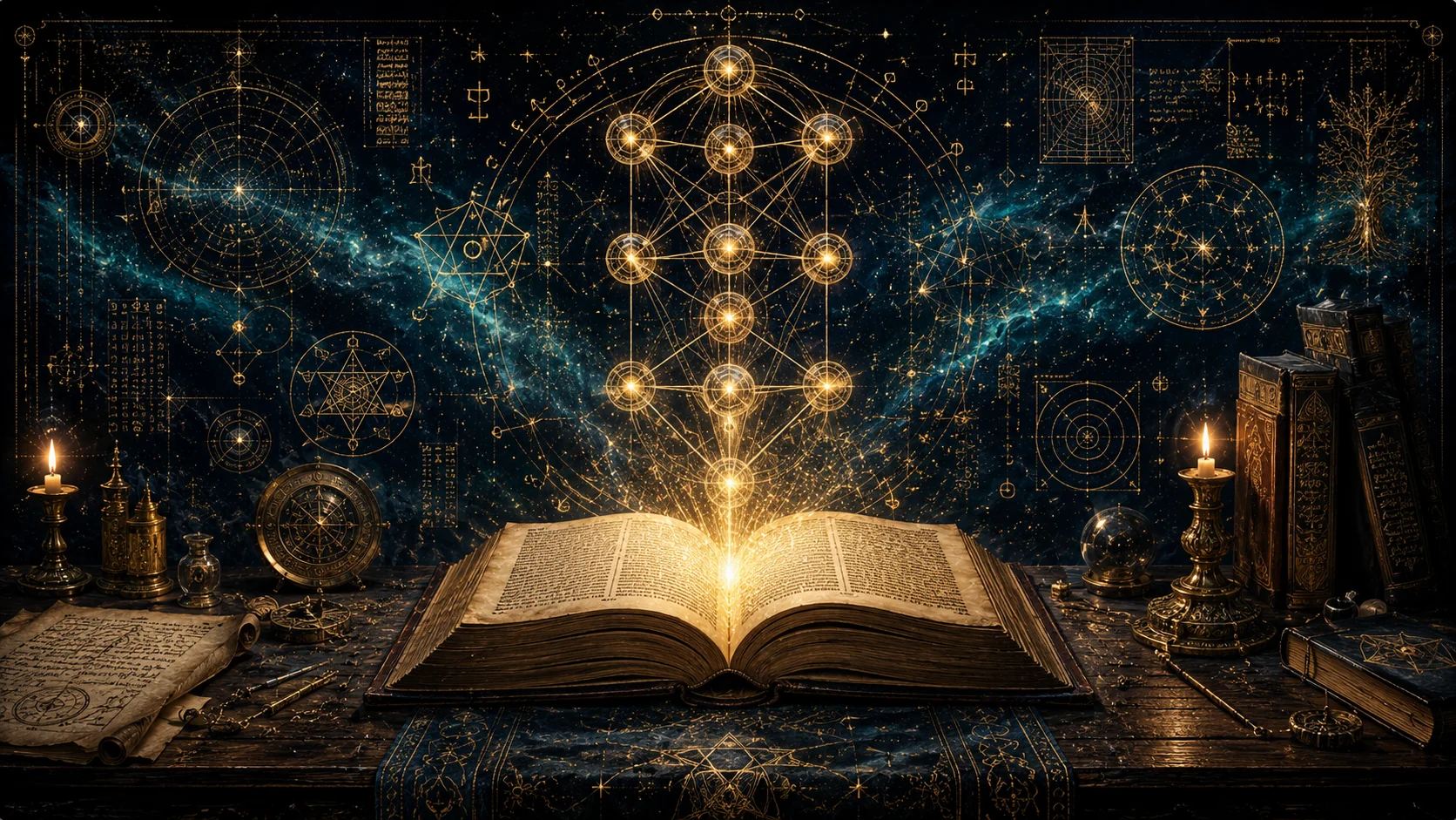 Livro iluminado pela Árvore da Vida