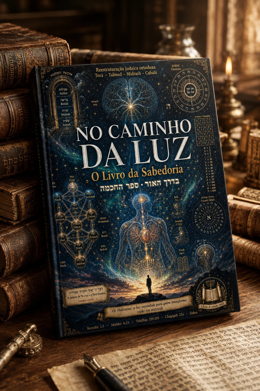 Livro No Caminho da Luz sobre uma mesa de estudos